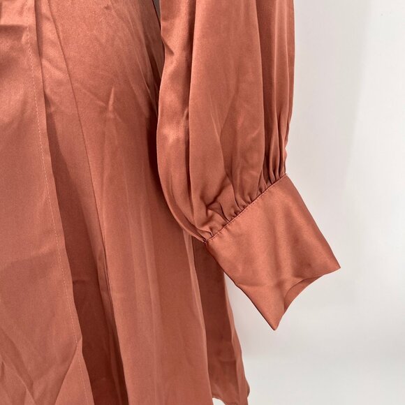 Reformation Silk Mini Dress Size M Rust Wrap Tie Waist Long Sleeve V-Neck - Picture 4 of 9